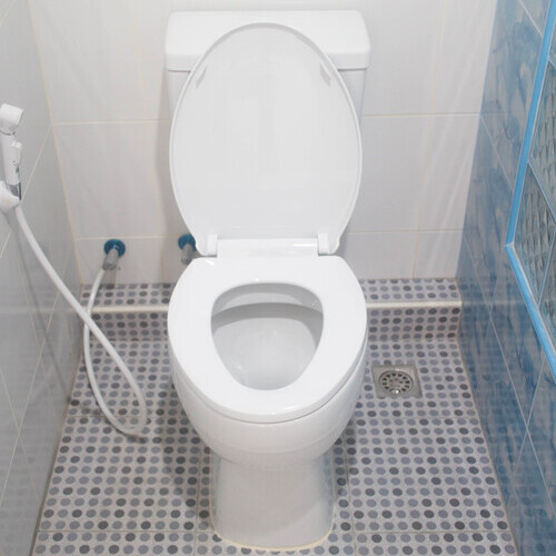 a white porcelain toilet in a bathroom
